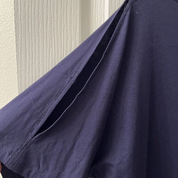 EILEEN FISHER Dress Medium Navy Blue Split Cold Shoulder Short Sleeve Boat Neck - Picture 3 of 9